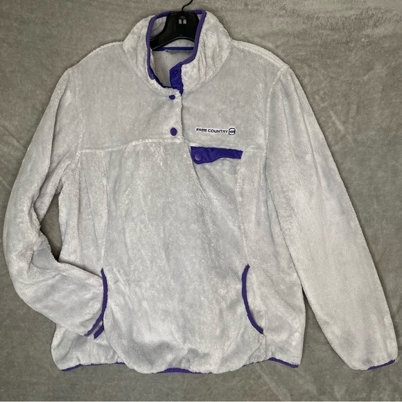 Free Country Women’s XL Gray Purple Butter Pile Fleece Snap Pullover Jacket Warm - Picture 2 of 7
